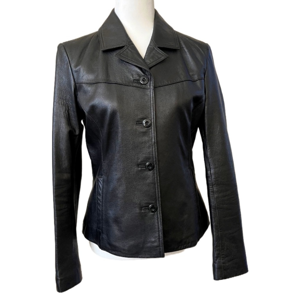 Wilsons Maxima - Genuine Black Leather Vintage 90’s Blazer - Size Medium - Picture 1 of 14